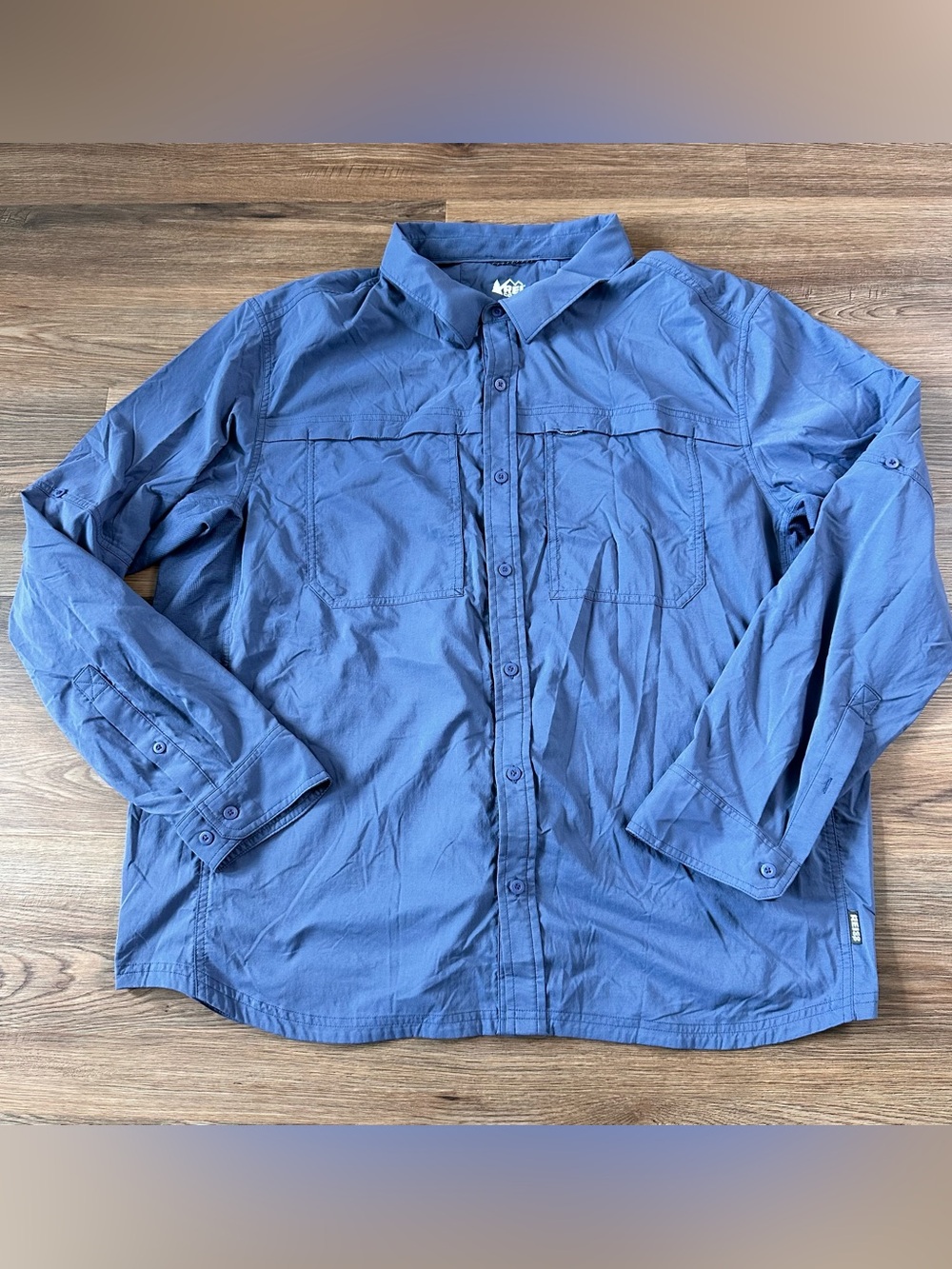 REI Shirt Mens XXL Blue Sahara Long Sleeve Stretch Vented Roll Tab Performance